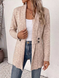 Gaia | Ribbed Knit Longline Cardigan with Button Tabs for Women