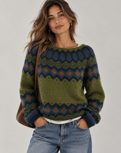 Esme | Patterned Fair Isle Sweater with Ribbed Cuffs for Women