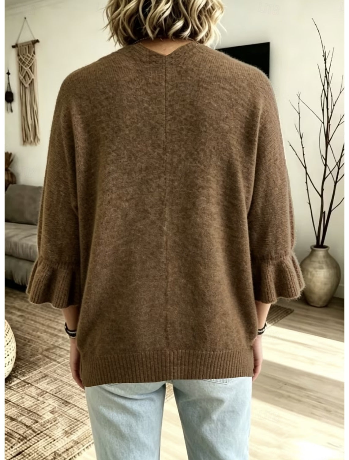 Franziska | Ribbed Open-Front Ruffle-Sleeve Cardigan for Women