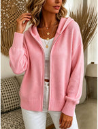 Elin | Ribbed Knit Zip-Up Hooded Cardigan for Women