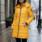 Leah | Quilted Mid-Length Puffer Jacket with Hood for Women