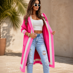 Amalia Color-Block Hooded Long-Line Cardigan for Women