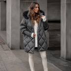 Andrea Oversized Quilted Puffer Parka with Fur Hood for Women