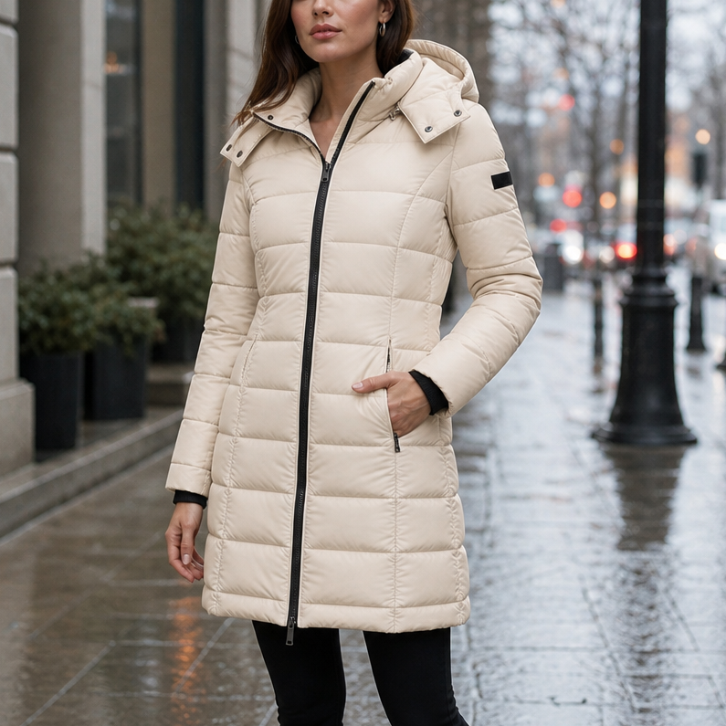 Leah | Quilted Mid-Length Puffer Jacket with Hood for Women