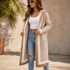 Amalia Color-Block Hooded Long-Line Cardigan for Women