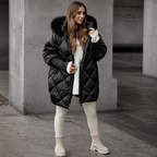 Andrea Oversized Quilted Puffer Parka with Fur Hood for Women