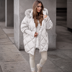 Andrea Oversized Quilted Puffer Parka with Fur Hood for Women