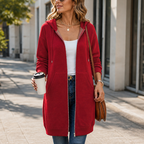 Amber | Zip-Front Hooded Ribbed Midi Cardigan for Women