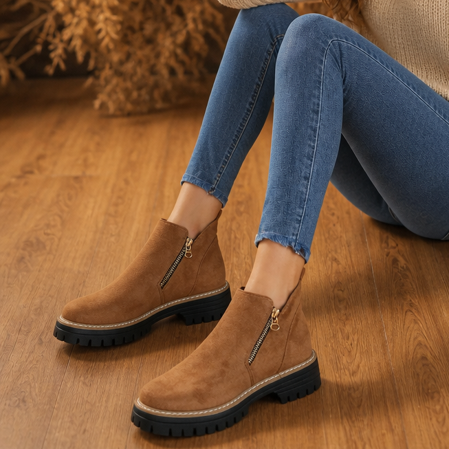 Allegra Square-Heel Zip-Up Ankle Boots for Women