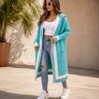 Amalia Color-Block Hooded Long-Line Cardigan for Women