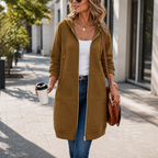 Amber | Zip-Front Hooded Ribbed Midi Cardigan for Women