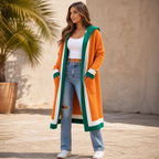 Amalia Color-Block Hooded Long-Line Cardigan for Women