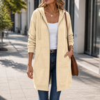 Amber | Zip-Front Hooded Ribbed Midi Cardigan for Women