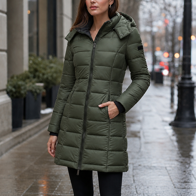 Leah | Quilted Mid-Length Puffer Jacket with Hood for Women