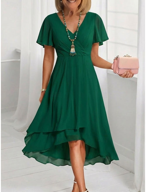 Erna | V-Neck Prom Dress with Flutter Sleeves for Women