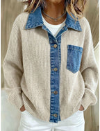 Denise | Ribbed Knit Contrast Collar Cardigan for Women
