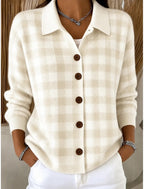 Dilara | Plaid Button-Front Ribbed Cardigan for Women