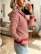 Flora | Striped Ribbed Hooded Zip Cardigan for Women