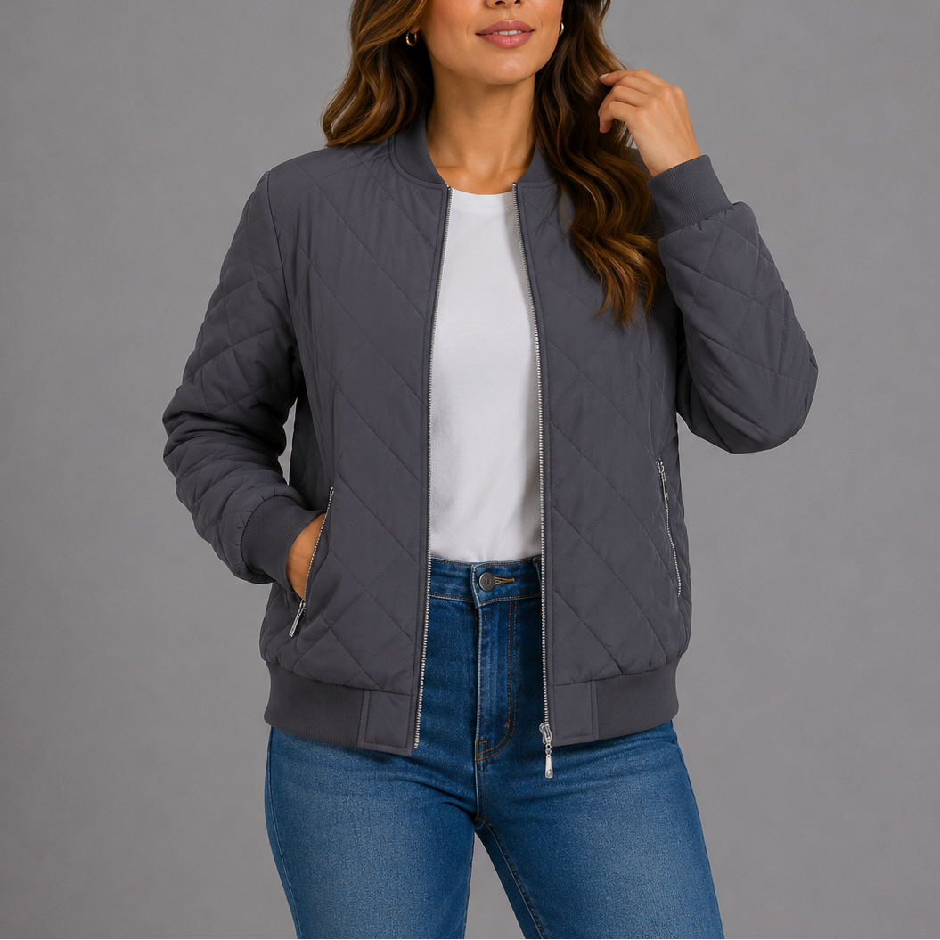 Lauretta | Quilted Bomber Jacket with Ribbed Trim for Women