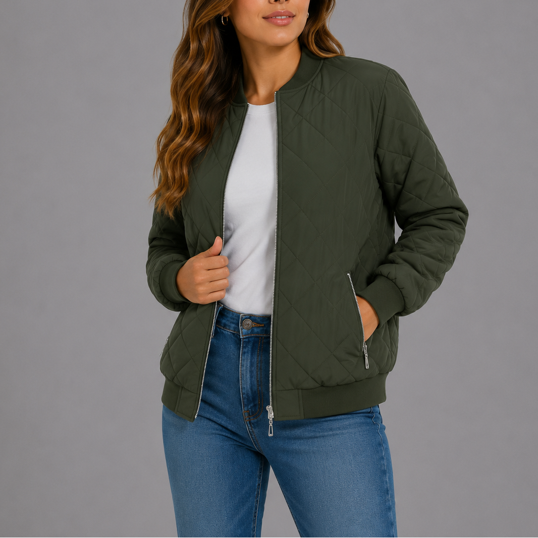 Lauretta | Quilted Bomber Jacket with Ribbed Trim for Women