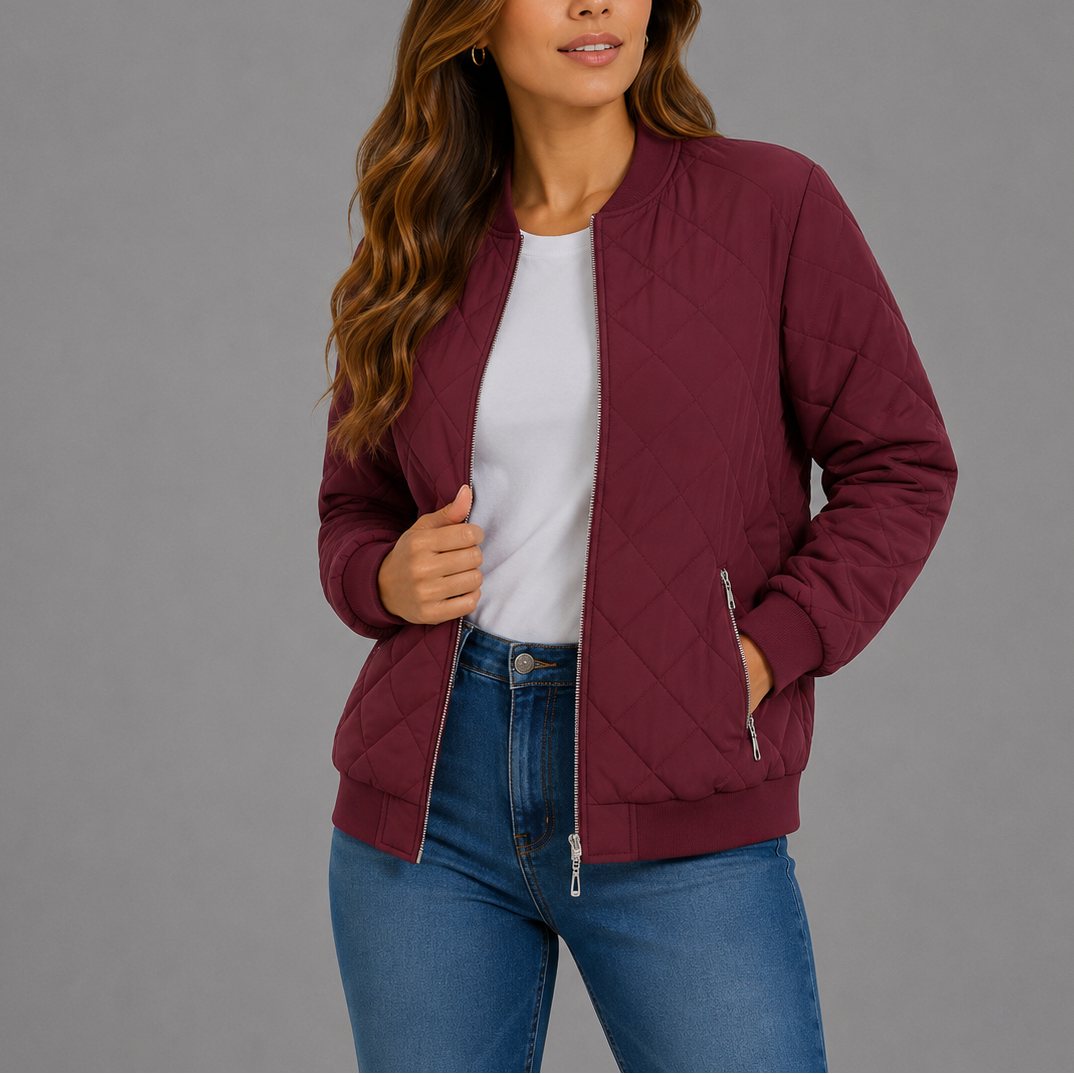 Lauretta | Quilted Bomber Jacket with Ribbed Trim for Women