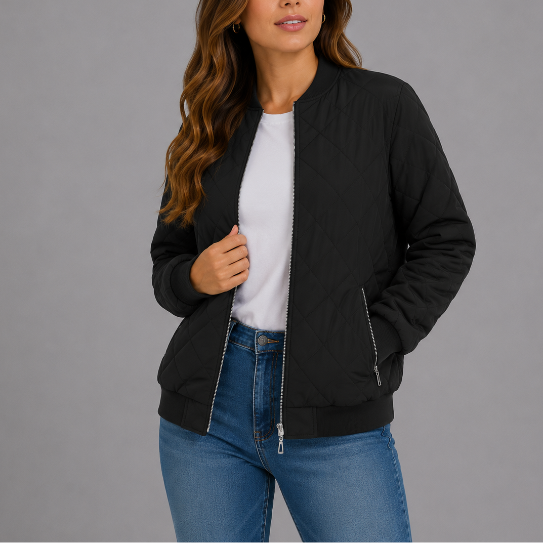 Lauretta | Quilted Bomber Jacket with Ribbed Trim for Women