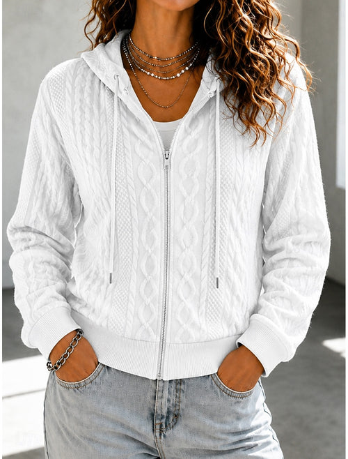 Dorte | Cable Knit Ribbed Zip-Up Hooded Cardigan for Women