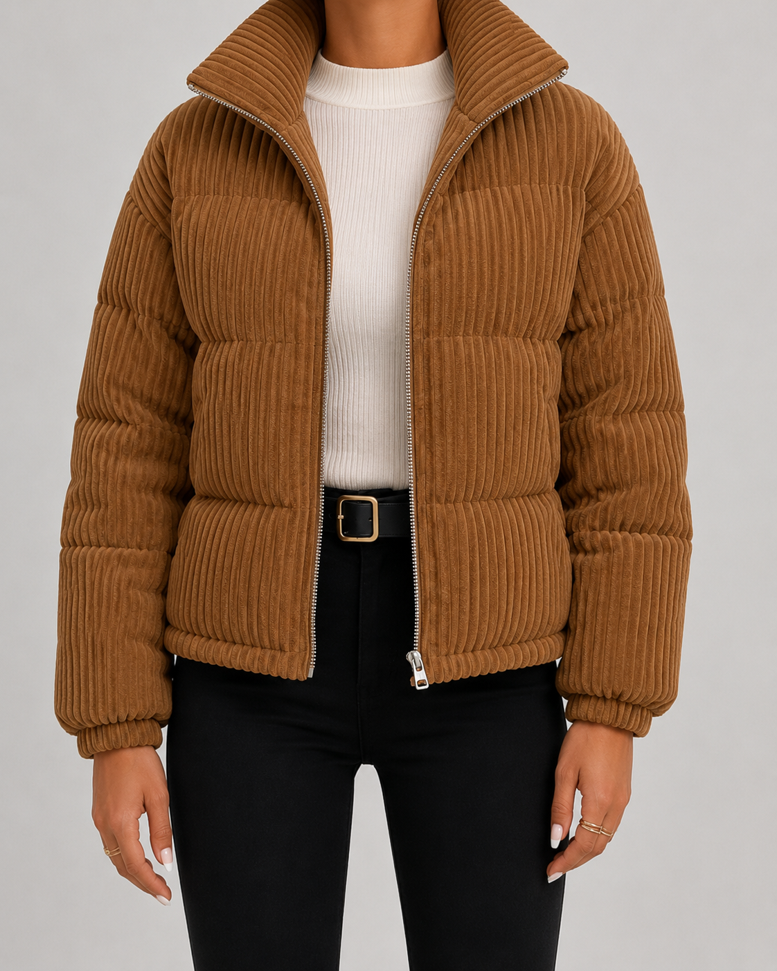 Alira Textured Puffer Jacket with Funnel Neck for Women