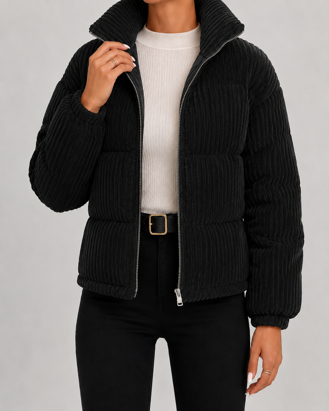 Alira Textured Puffer Jacket with Funnel Neck for Women