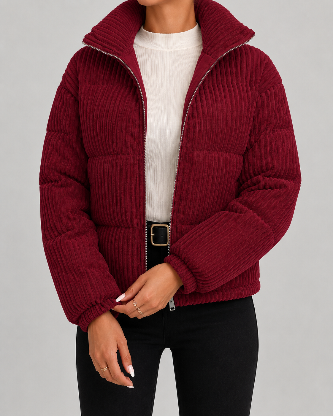 Alira Textured Puffer Jacket with Funnel Neck for Women