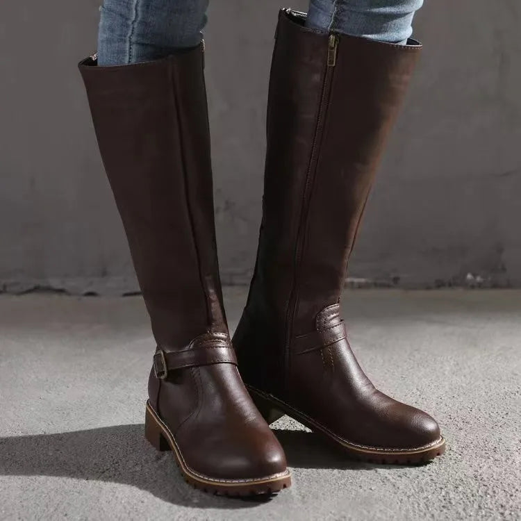 Georgia | Buckle-Strap Knee-High Boots with Ankle Strap for Women