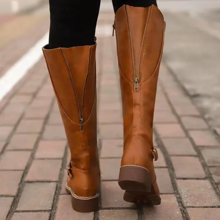 Georgia | Buckle-Strap Knee-High Boots with Ankle Strap for Women