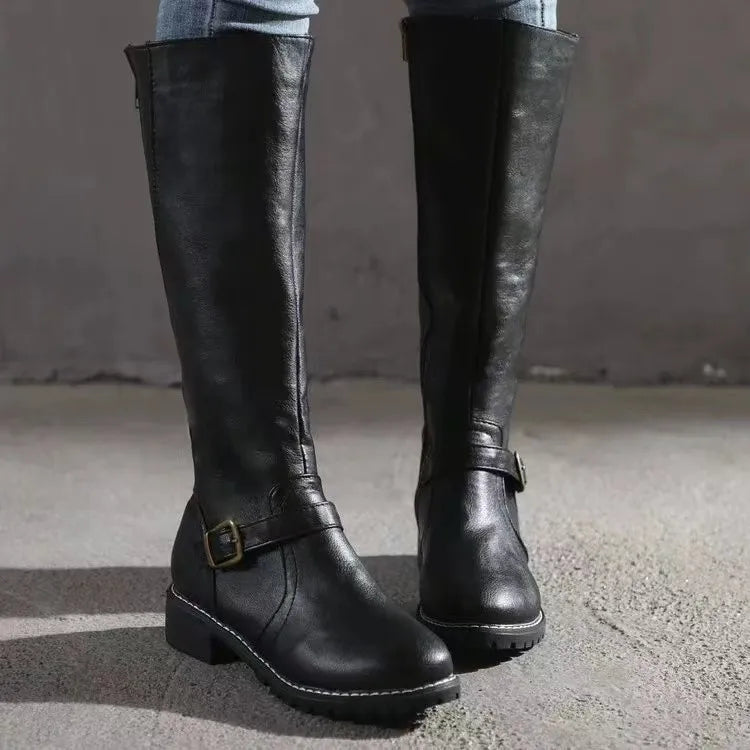 Georgia | Buckle-Strap Knee-High Boots with Ankle Strap for Women