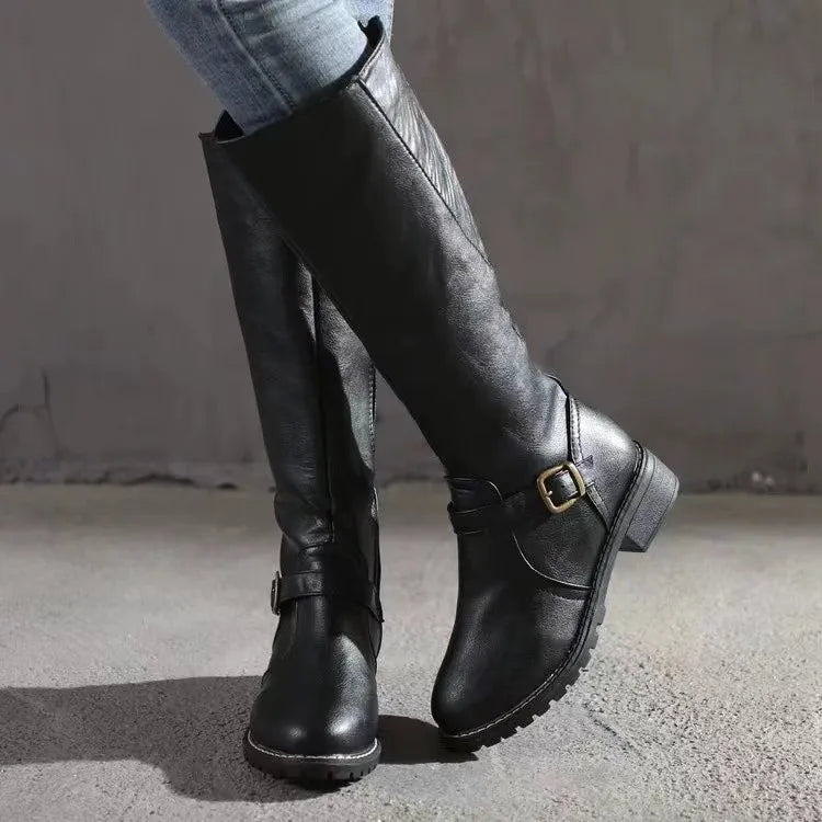 Georgia | Buckle-Strap Knee-High Boots with Ankle Strap for Women