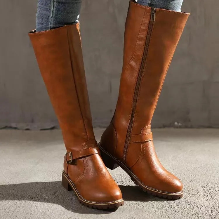 Georgia | Buckle-Strap Knee-High Boots with Ankle Strap for Women