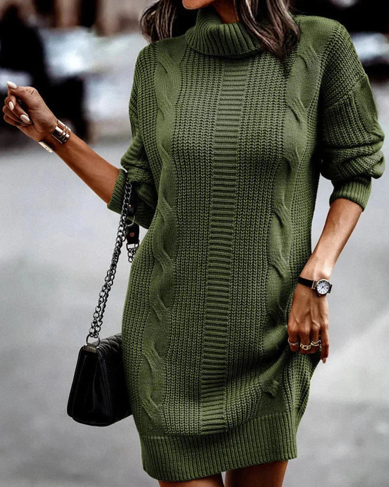 Lotti | Cable Knit Sweater Dress with Turtleneck for Women