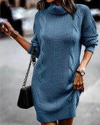 Lotti | Cable Knit Sweater Dress with Turtleneck for Women