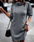 Lotti | Cable Knit Sweater Dress with Turtleneck for Women