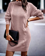 Lotti | Cable Knit Sweater Dress with Turtleneck for Women