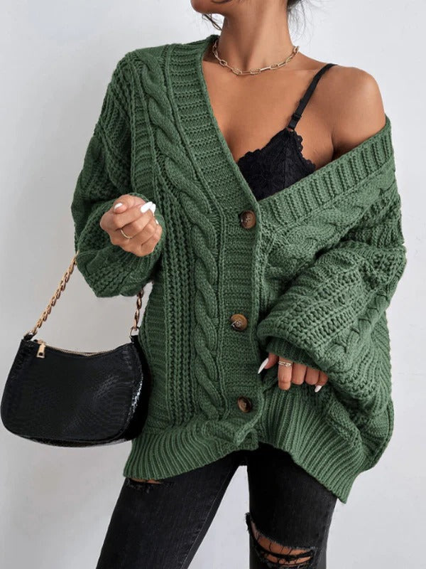 Iris | Cable Knit Oversized Cardigan with Button Front