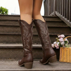 Gerda | Embroidered Knee-High Cowgirl Boots with Block Heel