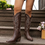 Gerda | Embroidered Knee-High Cowgirl Boots with Block Heel