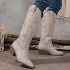 Gerda | Embroidered Knee-High Cowgirl Boots with Block Heel