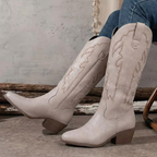 Gerda | Embroidered Knee-High Cowgirl Boots with Block Heel