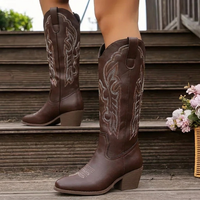 Gerda | Embroidered Knee-High Cowgirl Boots with Block Heel