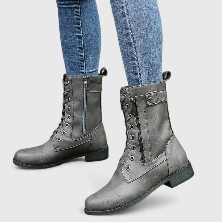 Marilou | Lace-Up Combat Winter Boot with Buckle for Women