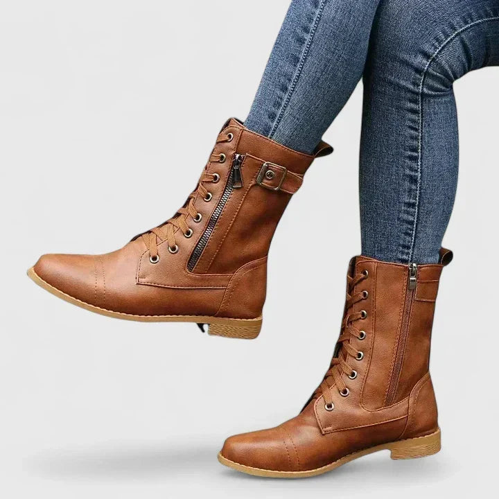 Marilou | Lace-Up Combat Winter Boot with Buckle for Women