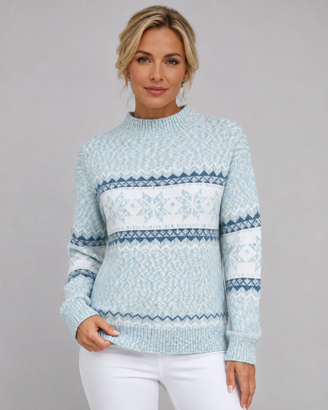 Loona | Patterned Fair Isle Sweater with Ribbed Mock Neck
