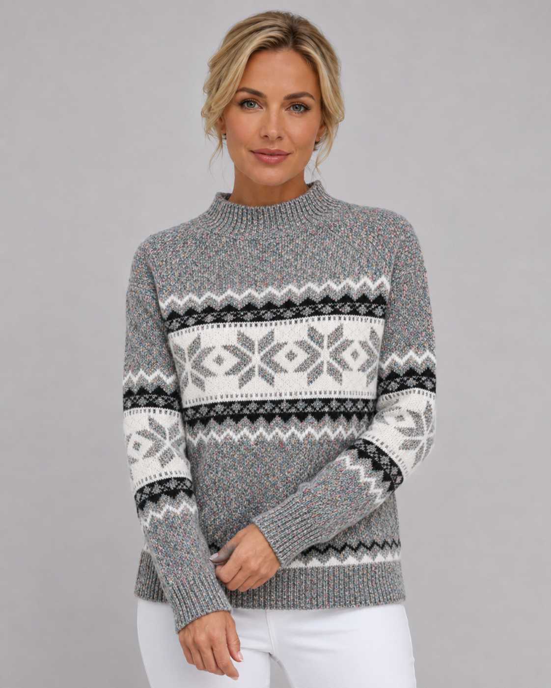 Loona | Patterned Fair Isle Sweater with Ribbed Mock Neck