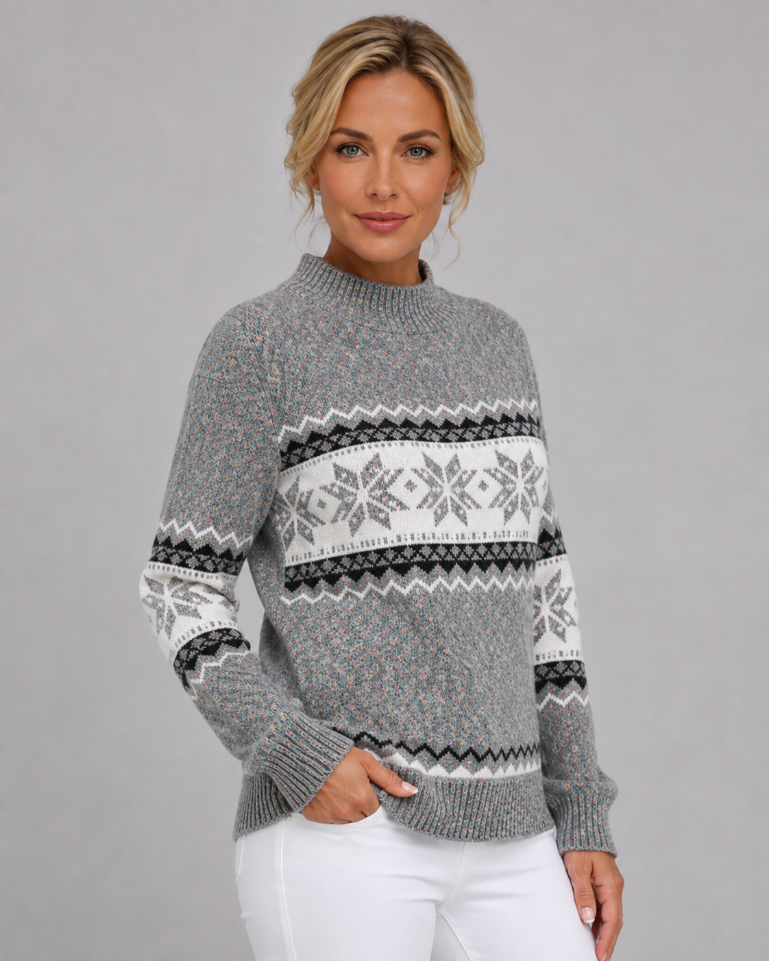 Loona | Patterned Fair Isle Sweater with Ribbed Mock Neck